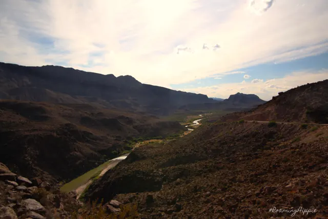 A river winding through a deep, rugged canyon